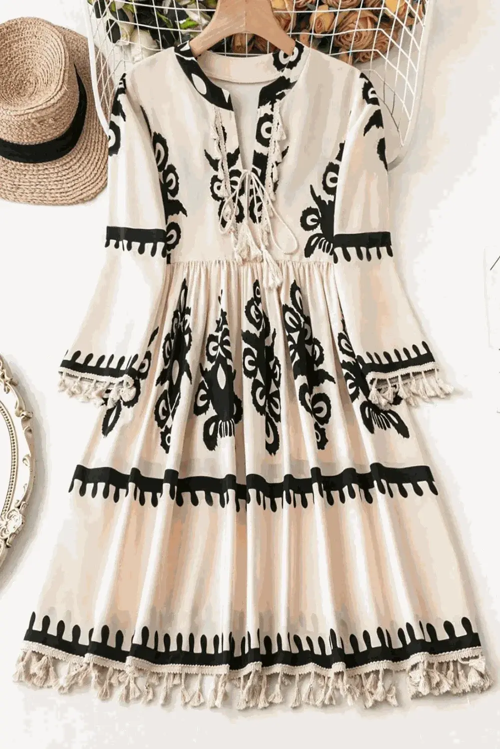 Bohemian tassel dress, 3/4 sleeve - Love Salve